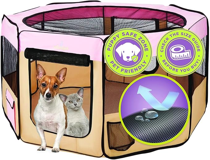 Zampa Dog Playpen Large 61"x61"x30" Pop Up Portable Playpen for Dogs and Cat, Foldable | Indoor/Outdoor Pen & Travel Pet Carrier + Carrying Case.