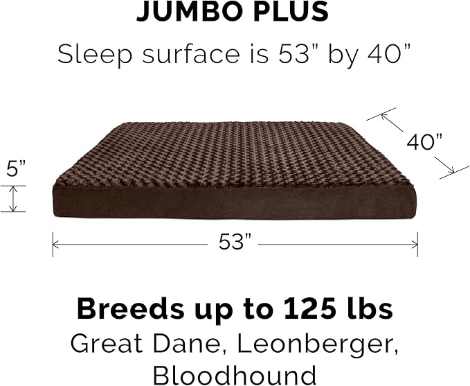 Furhaven Memory Foam Dog Bed for Large Dogs w/ Removable Washable Cover, For Dogs Up to 125 lbs - Ultra Plush Faux Fur & Suede Mattress - Chocolate, Jumbo Plus/XXL