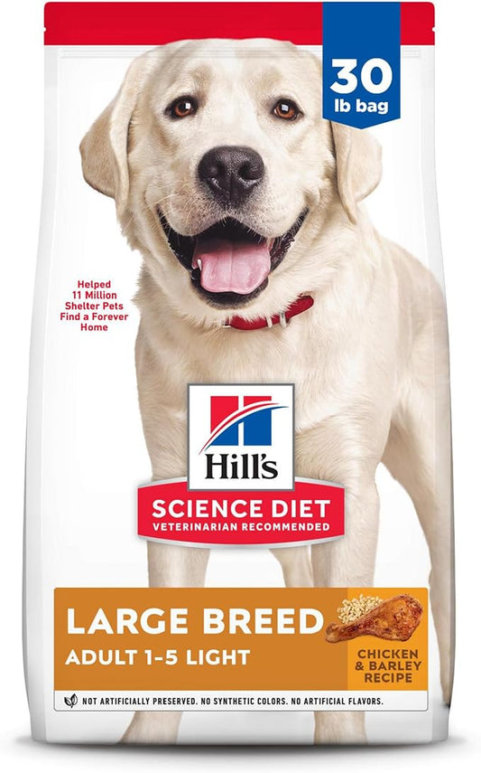 Hill's Science Diet Light , Adult 1-5, Large Breed Weight Management Support, Dry Dog Food, Chicken & Barley, 30 lb Bag