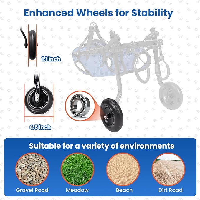 Dog Wheelchair for Back Legs, Dog Wheelchair for Small Dog, Adjustable Pets Cart with Wheels, Doggy Wheelchairs for Disabled Hind Legs, Dog Leg Brace and Hip Support, Medium