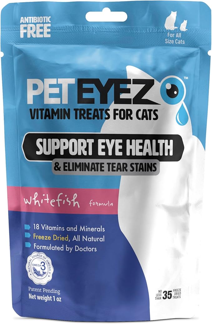 Pet Eyez Vitamin Treats for Cats - Tear Stain Remover - Eye Health Support - Reduces Itching & Allergies - Whitefish Flavor - 1oz