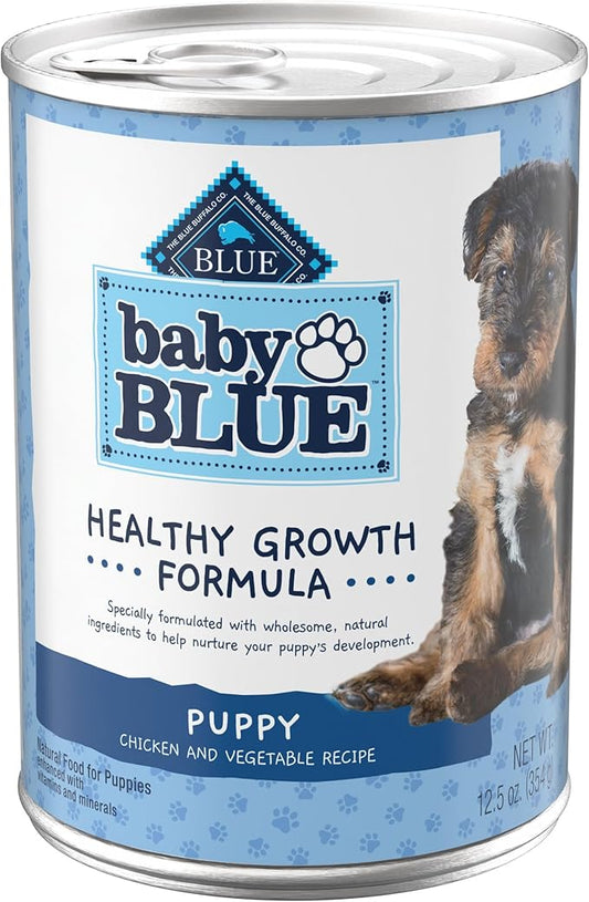 Blue Buffalo Baby BLUE Natural Puppy Wet Dog Food, Healthy Growth Formula with DHA, Chicken and Vegetable Recipe, 12.5-oz. Cans (12 Count)