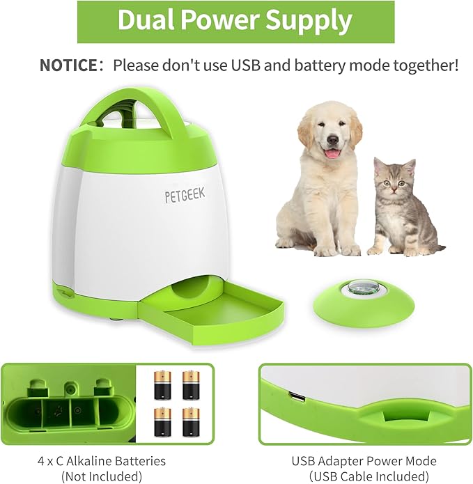 PETGEEK Automatic Dog Feeder Toy, Interactive Dog Puzzle Toys Treat Dispensing, Electronic Dog Food Dispenser Remote Control, Safe ABS Material Pet Toy for All Breeds of Dogs, Green Color