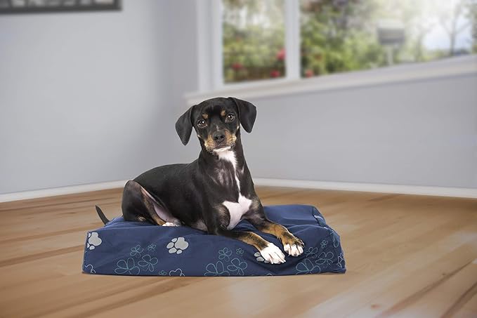 Furhaven Water-Resistant Orthopedic Dog Bed for Small Dogs w/ Removable Washable Cover, For Dogs Up to 20 lbs - Indoor/Outdoor Garden Print Mattress - Lapis Blue, Small