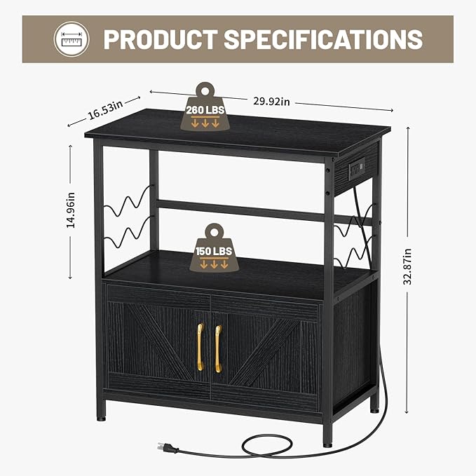 Snughome Aquarium Stand, Fish Tank Stand with Cabinet for Fish Tank Accessories Storage, Metal Fish Tank Stand 29.92" x 16.53" x 32.87", Black