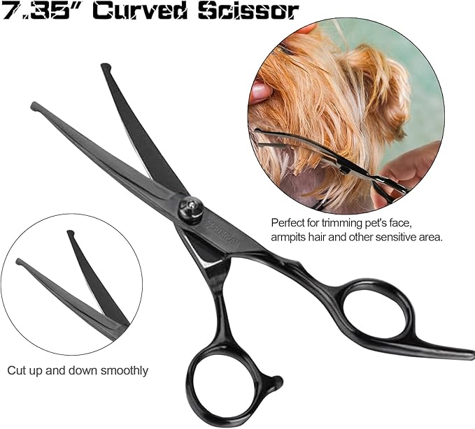 Dog Grooming Scissors Kit with Safety Round Tips, Professional 6 in 1 Grooming Scissors for Dog, Cats, Pets, 4CR Stainless Steel, Sharp and Durable