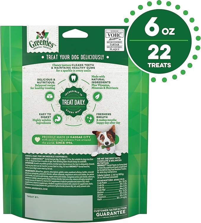 Dog Dental Treats for 5 to 15 lb Dogs to Fight Plaque (22-Count, Pack of 4) (4 Items)