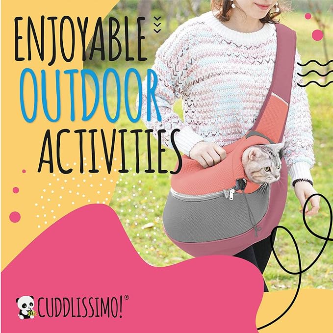 Pet Sling Carrier - Small Dog Puppy Cat Carrying Bag Purse Pouch - For Pooch Doggy Doggie Yorkie Chihuahua Baby Papoose Bjorn - Hiking Travel Front Backpack Chest Body Holder Pack (Red-L)