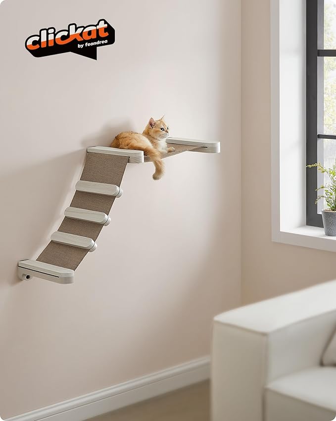 Feandrea Clickat Collection - No.002 Cat Climbing Hammock, Wall-Mounted Cat Bed with Stairs, Cat Wall Perch, Extremely Quick Assembly, Unlimited Expandability, Replaceable Washable Fabric