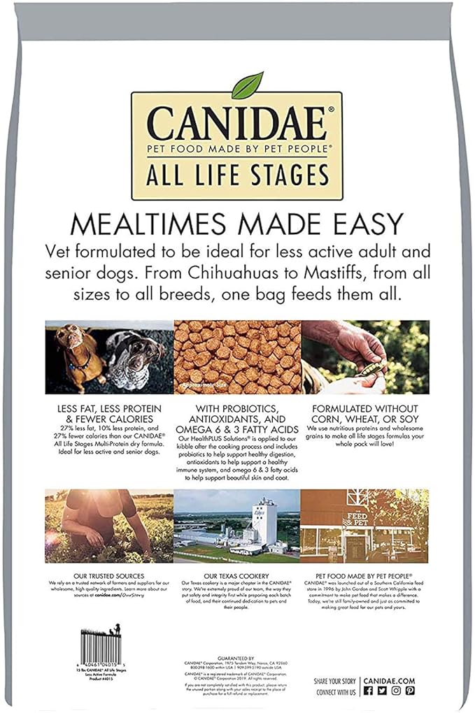 Canidae All Life Stages Premium Dry Dog Food for Less Active Dogs, All Ages, Chicken, Turkey & Lamb Meals, 27 lbs.