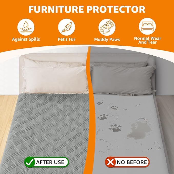 LOOBANI Waterproof Dog Blanket, Anti-Slip Bed Couch Covers for Dogs, 2 Pack Soft Pet Blankets to Protect Furniture Sofa Car for Puppy Cat Kids (82"×102", Light Grey)