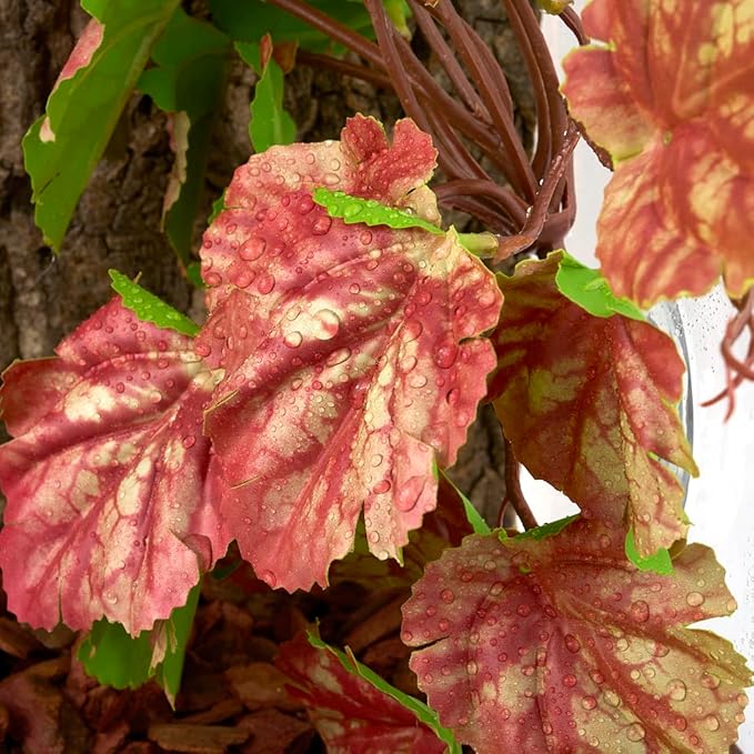 Reptile Plants for Terrarium, Amphibian Habitat Decor Artificial Hanging Plants with Suction Cup - Fake Heuchera Micrantha Pink