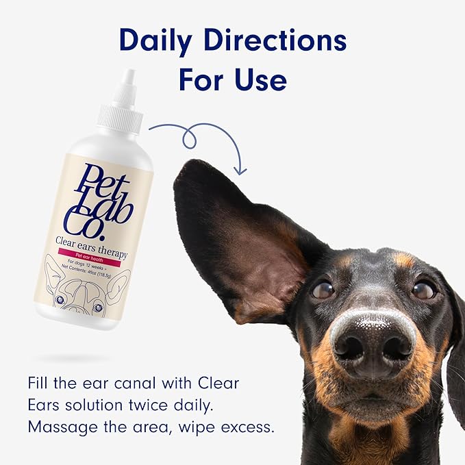 Petlab Co. Clear Ears Therapy Ear Cleaner for Dogs - Supporting Yeast, Itchy Ears & Healthy Ear Canals - Alcohol-Free Dog Ear Wash - Optimized Dog Ear Cleaner Solution - 4 oz. Pack of 2