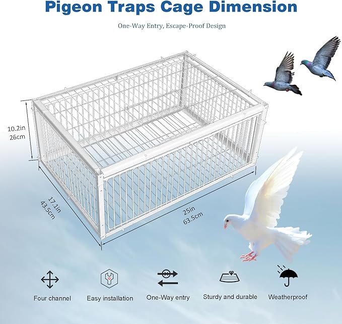 Pigeon Trap Pigeon Cage with One Way Entrance Four Door, Bird Cage with Escape-Proof Design for Sparrows, Quails, Small Bird, Chick and Duckling (23.6”L x 15.75” W x 10.24 ”H)