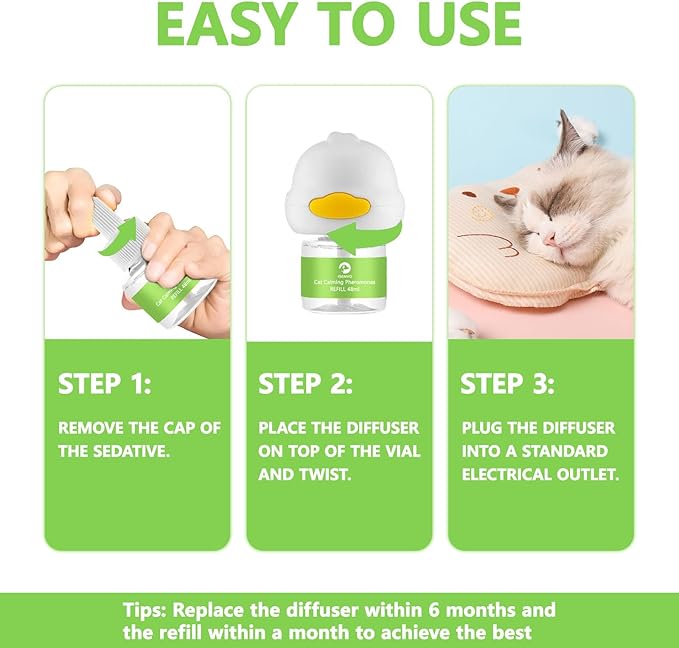 Cat Pheromones Calming Diffuser, 2 in 1 Cat Calming Starter Kit (Diffuser Head + 2pcs 48ml Vial) for 60 Days Use, Enhanced Cat Calming Diffuser Kit for Cat Anxiety Relief