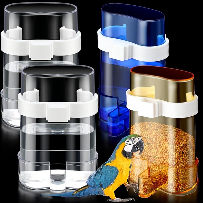 4 Pcs No Mess Bird Feeders Automatic Parrot Water Dispenser Clear Bird Seed Container Parakeet Cage Accessories for Small and Medium Birds Parrot Cockatiel Canary (Multicolor,Water Dispenser)