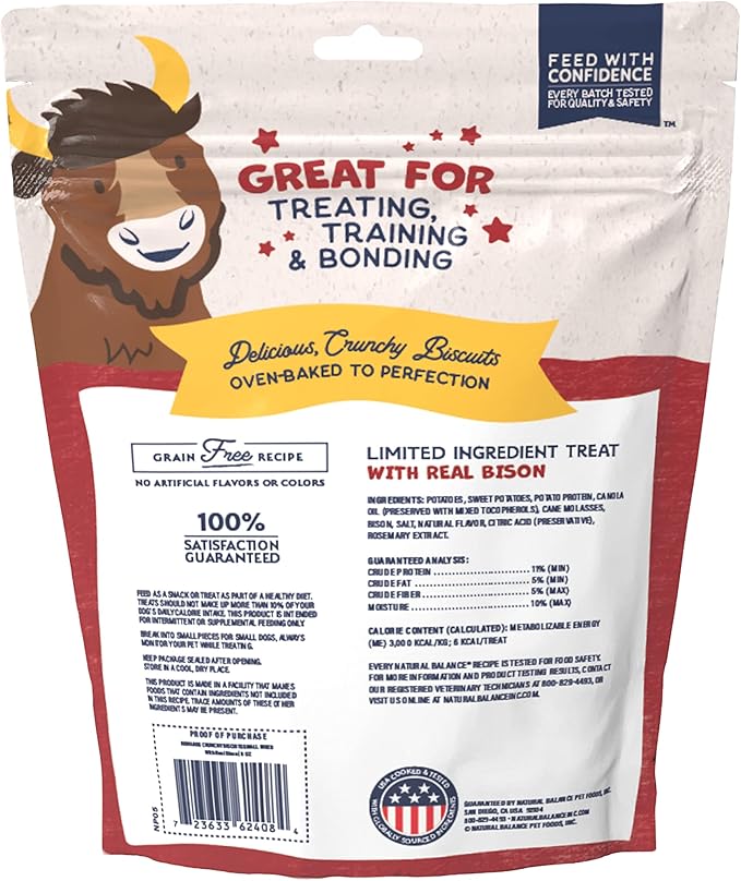 Natural Balance Limited Ingredient Rewards Crunchy Biscuits, Bite-Size Grain-Free Dog Treats for Small-Breed Adult Dogs, Made with Real Bison, 8 Ounce (Pack of 1)