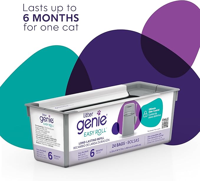 Litter Genie Easy Roll Refill Bags (1-Pack) | Includes a 6-month long lasting roll of 24 Bags | Ultimate Odor Control Cat Litter Bags