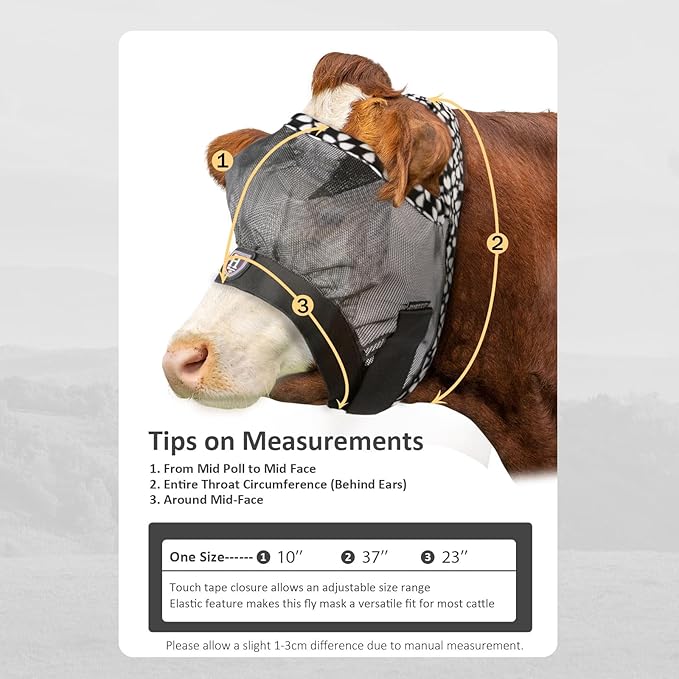 Harrison Howard Cattle Livestock Fly Mask Breathable Mesh Padded Edging with Fun Patterns Large Spacing Forelock Opening Design Adjustable Fit for Cattle Deep Grey