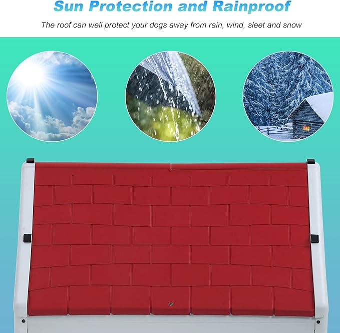 FDW Dog House Indoor Outdoor Durable Ventilate Waterproof Pet Plastic Dog House for Small Medium Large Dogs Insulated Puppy Shelter Kennel Crate with Air Vents and Elevated Floor