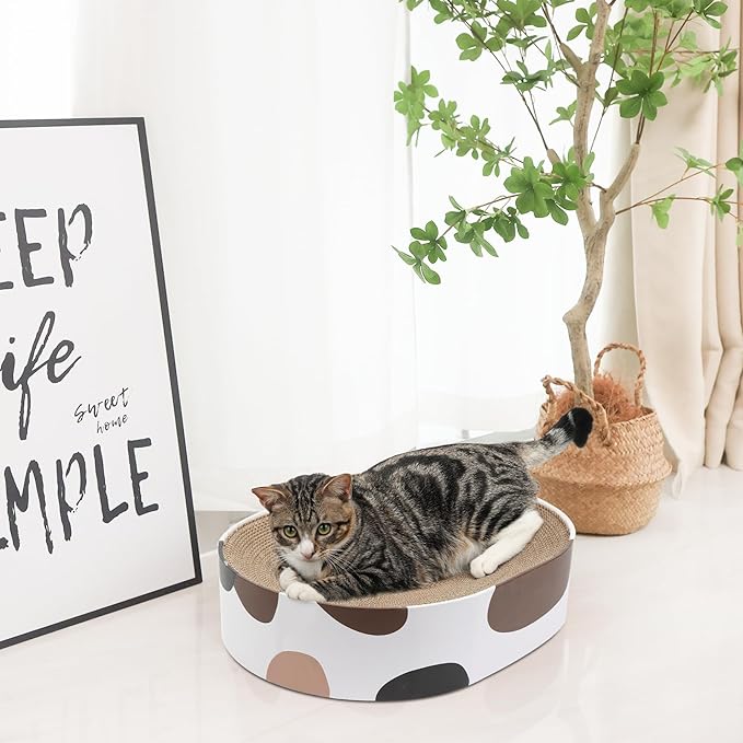 ComSaf Cat Scratching Board, Corrugated Cardboard Cat Scratcher Bed Lounge Durable Long Lasting, Cat Scratch Pad for Indoor Cats Protecting Furniture, 17 Inch x13 Inch (Oval)
