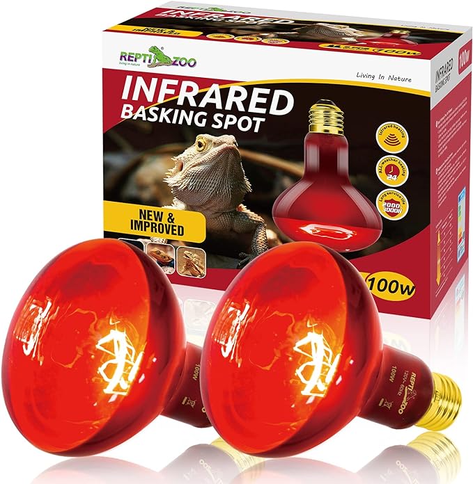 REPTI ZOO 2 Pack Infrared Heat Lamp, 100W Reptile Heat Emitter Infrared Basking Spot Light, Red Heat Lamp for Chickens Coop Reptile Pets Brooder Use