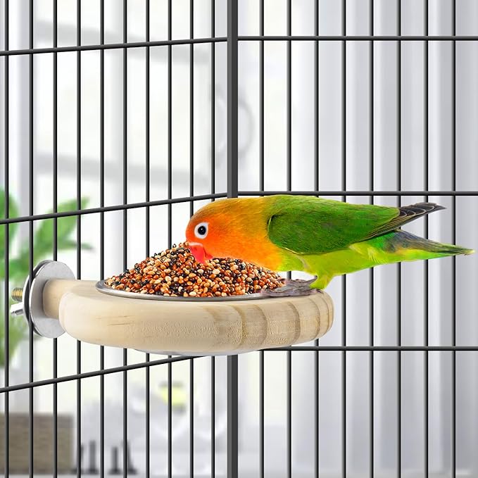 KATUMO Conure Perch Bird Wood Perch Stand Toy Parrot Cage Toy Bird Food Cup for Parakeet Lovebird Cockatiel Conure Budgie Small Parrots