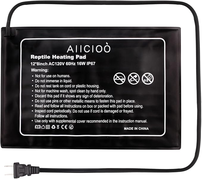 Aiicioo Reptile Heating Pad - 16W Under Tank Heater Terrarium Heating Mat Waterproof for Gecko Turtle Lizard Frog 8" X 12"