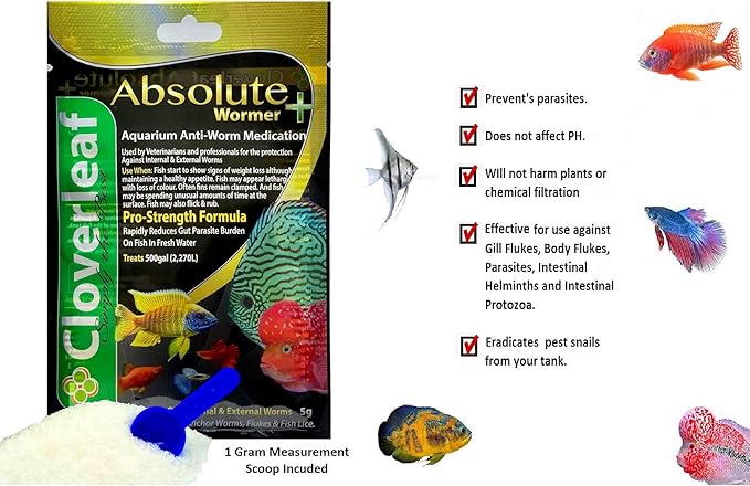 Plymouth Discus Product WORMER Plus - Freshwater and Saltwater Fish Powder Medication. With parasites and Flukes. (5G - Treats 600 GALLONS)