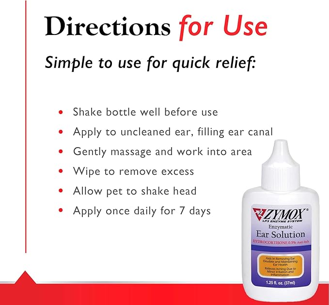 ZYMOX Enzymatic Ear Solution with 0.5-Percent Hydrocortisone, for Dog & Cat, 1.25 oz