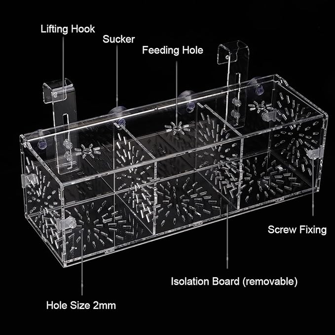 Fish Breeding Box, Acrylic Transparent Fish Breeding Isolation Box Aquarium Hatchery Incubator Holder Fish Separation Breeder Box, with Hook and Sucker Design (30CM*10CM*10CM)