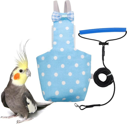 Bird Diaper Harness Flight Suit Clothes with 80 Inch Flying Leash Rope for Parrots Conure Cockatiel Pet Birds Weight 80-105 Grams, M Size Blue, Including A Cotton Pad