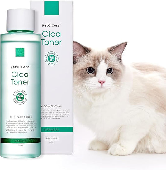 Breezytail PetO'Cera CICA Toner - Cat Acne Treatment | Cat Hot Spot Relief| Cat Blackhead Solution| Cat Soothing Toner | No Harsh Ingredients | Hypoallergenic Skin & Coat Care for Cats | 7.1 oz