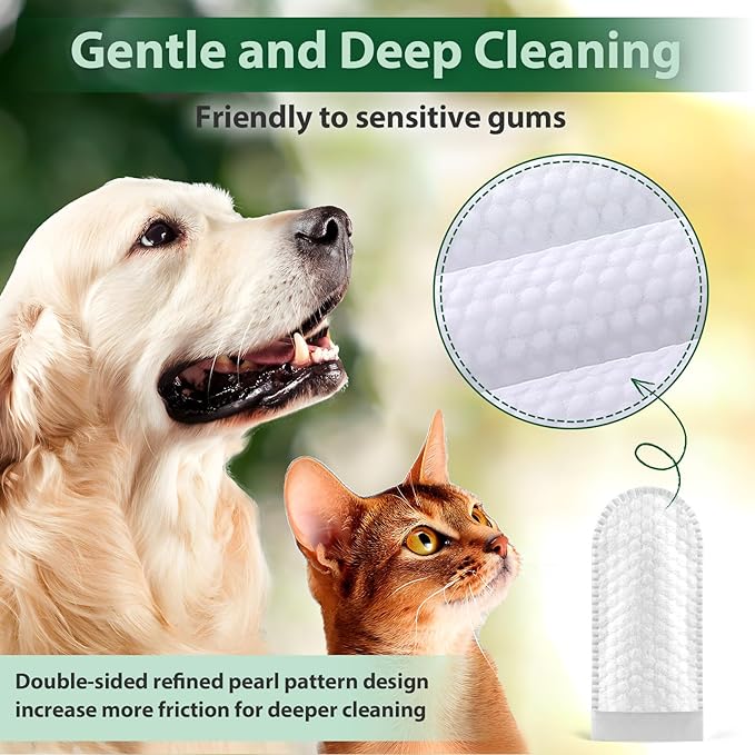 LANBEIDE Pet Teeth Cleaning Wipes for Dogs & Cats 60 Counts, Dog Dental Wipes for Reducing Plaque & Tartar, Breath Freshener Dental and Gum Care Finger Pet Wipes, No Hard Toothbrush