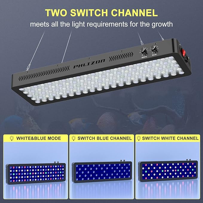 Phlizon 300W Dimmable Full Spectrum Aquarium LED Light Fish Tank LED Reef Decoration Light for Saltwater Freshwater Fish Coral Reef (28"x8.5"x2.4")