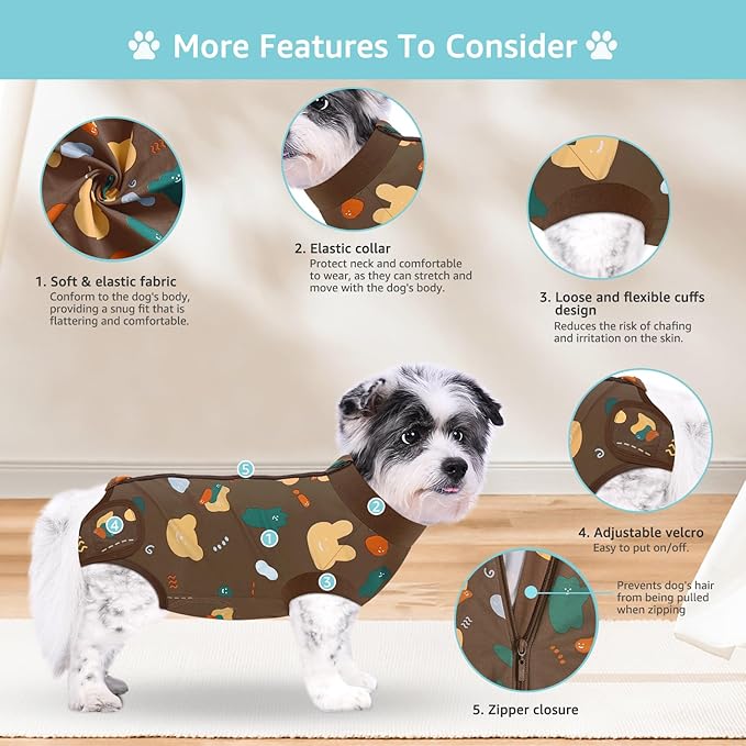 Recovery Suit for Dogs, Dog Surgery Recovery Suit with Zipper Closure Post Spay, Neuter, Abdominal Surgical Suit for Male Female Dogs Can Pee, Prevent Licking Dog Onesies, Brown Bear, M