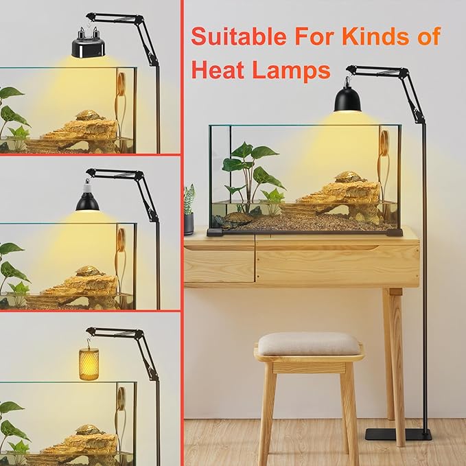 Reptile Heat Lamp Stand Adjustable Height 15.7inch to 67.1inch Tall With 360°Swing Arm Durable Light Fixture Stand for Bearded Dragon Puppies Turtle Chicken