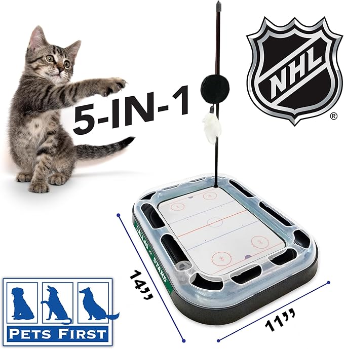 Pets First Cat Scratching Toy NHL Dallas Stars Hockey Field Cat Scratcher Tiy with Interactive Cat Ball Bell in Tracks. 5-in-1 CAT Toy