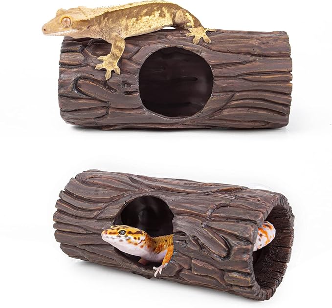 REPTIZOO Reptile Hide Cave Resin Hollow Tree Trunk Hideout Hermit Crab Climbing Toys Reptile Shelter Sleeping Cave for Arboreal Reptiles, Hermit Crabs, Leopard Gecko, Lizard Terrarium Decor