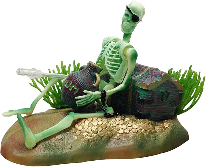 Penn-Plax Action Air Pirate Skeleton with Jug & Treasure Chest Live-Action Aerating Aquarium Ornament