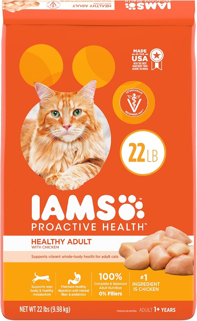 IAMS PROACTIVE HEALTH Adult Healthy Dry Cat Food with Chicken Cat Kibble, 22 lb. Bag