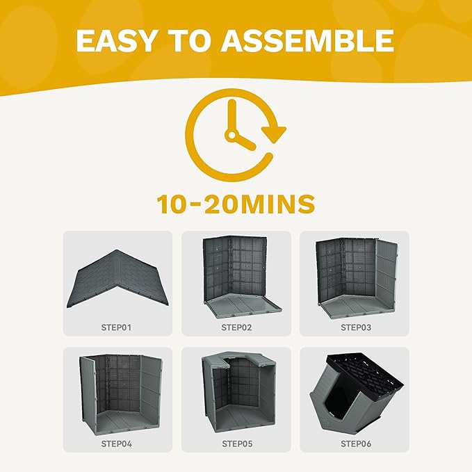 DWVO Spacious and Durable Dog House for Small to Medium Dogs, Indoor & Outdoor Use, Weather Resistant, Easy to Assemble (34.5''L*30.9''W*32''H, Black)
