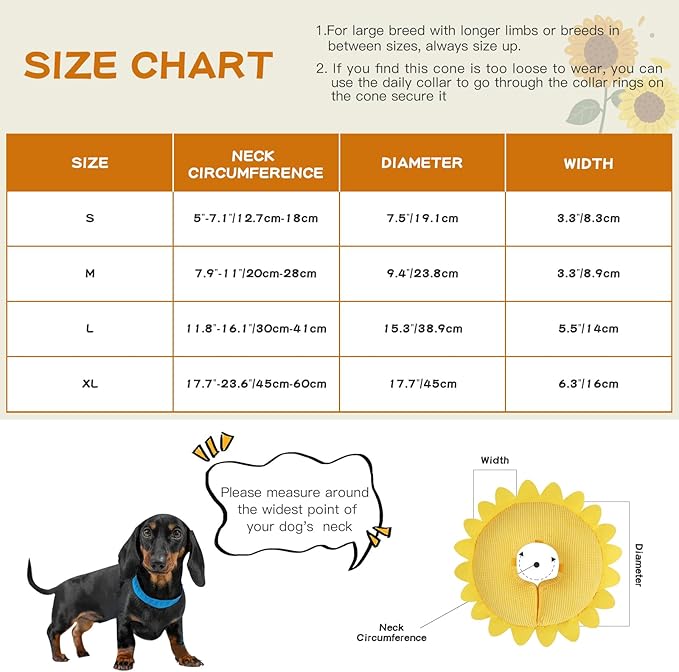 IEUUMLER Inflatable Recovery Dog Collar, Protective Donut Cone, Adjustable Soft Collar for Dog and Cat After Surgery Prevent from Biting & Scratching EU002 (L (Neck:11.8"-16.1"), Sunflower)