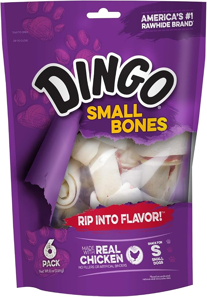 Dingo 156095 Rawhide Bones For Small Dogs, Chicken,White, 6-Count, 8 Ounces