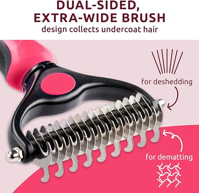 Pat Your Pet Deshedding Brush - Double-Sided Undercoat Rake for Dogs & Cats - Shedding Comb and Dematting Tool for Grooming, Extra Wide