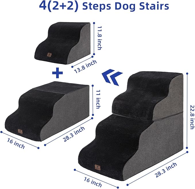 Dog Stairs Ramp for High Beds and Couch,Curved Dog Steps for Small Dogs and Cats Pet Stairs Non-Slip Balanced Portable Pet Step Indoor, 4 Steps, Black