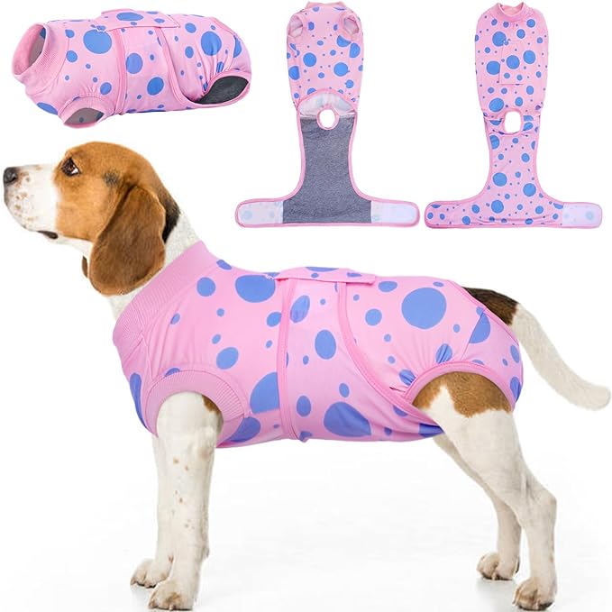 Kuoser Recovery Suit for Dogs Cats After Surgery, Dog Surgery Suit Post Spay, Neuter, Abdominal Surgical Suit for Male Female Dogs Can Pee, Dog Anti Licking Snugly Suit Calming Shirt, Pink L