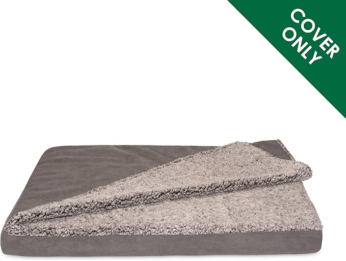 Furhaven Replacement Dog Bed Cover Berber & Suede Blanket Top Mattress, Machine Washable - Gray, Large