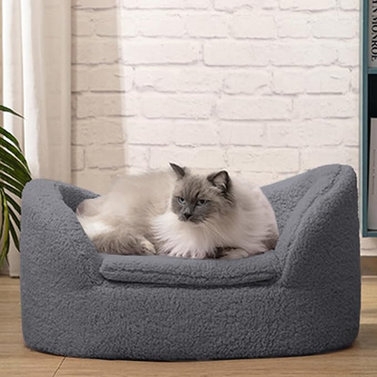 Hollypet Cat Sofa Couch, Pet Sofa for Cats and Small Dogs, Sherpa Fleece Cat Sleeping Bed, Ultra-Soft Snuggle Cat Sofa for Indoor Kitten, Luxury Mini Dog Couch Sofa Bed, Gray