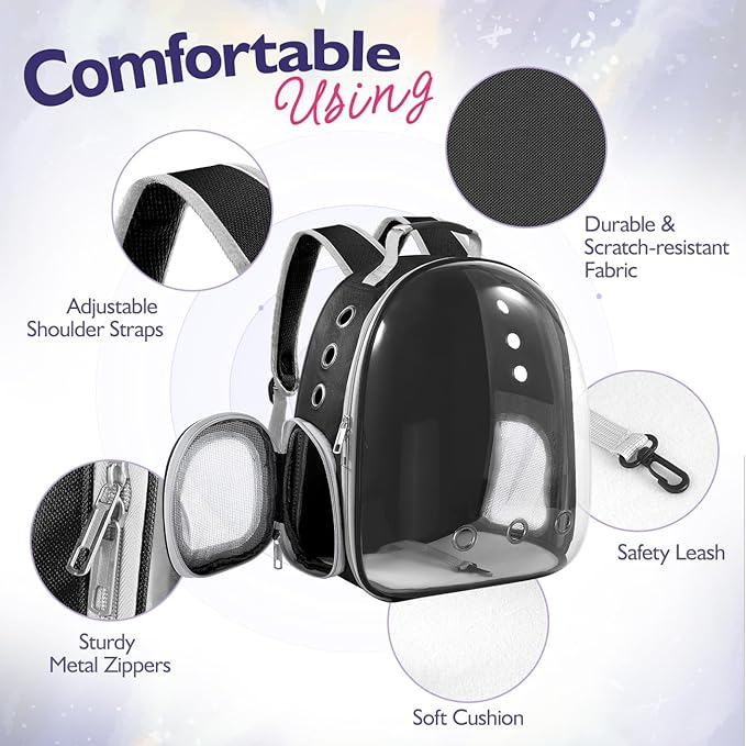 Pawaboo Cat Backpack Carrier, Pet Bubble Carrying Bag for Small Medium Kitty Puppy, Transparent Cat Space Capsule Backpack Airline Approved, Breathable Cat Travel Bag for Hiking Walking Camping, Black